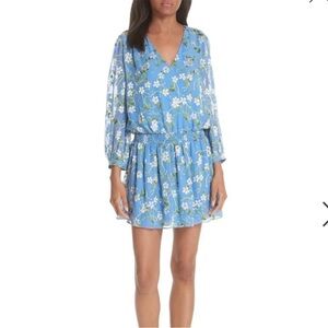 Alice + Olivia Blue Floral Adaline Smocked Popover Dress NWT